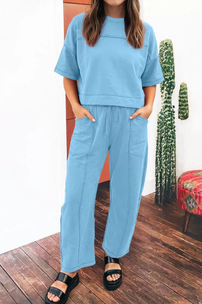 Hazel Blues® |  Drop Shoulder Boxy Tee and Barrel Pants Set