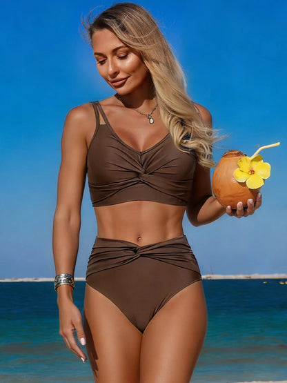 Hazel Blues® | Twist Front High Waisted Swim Set