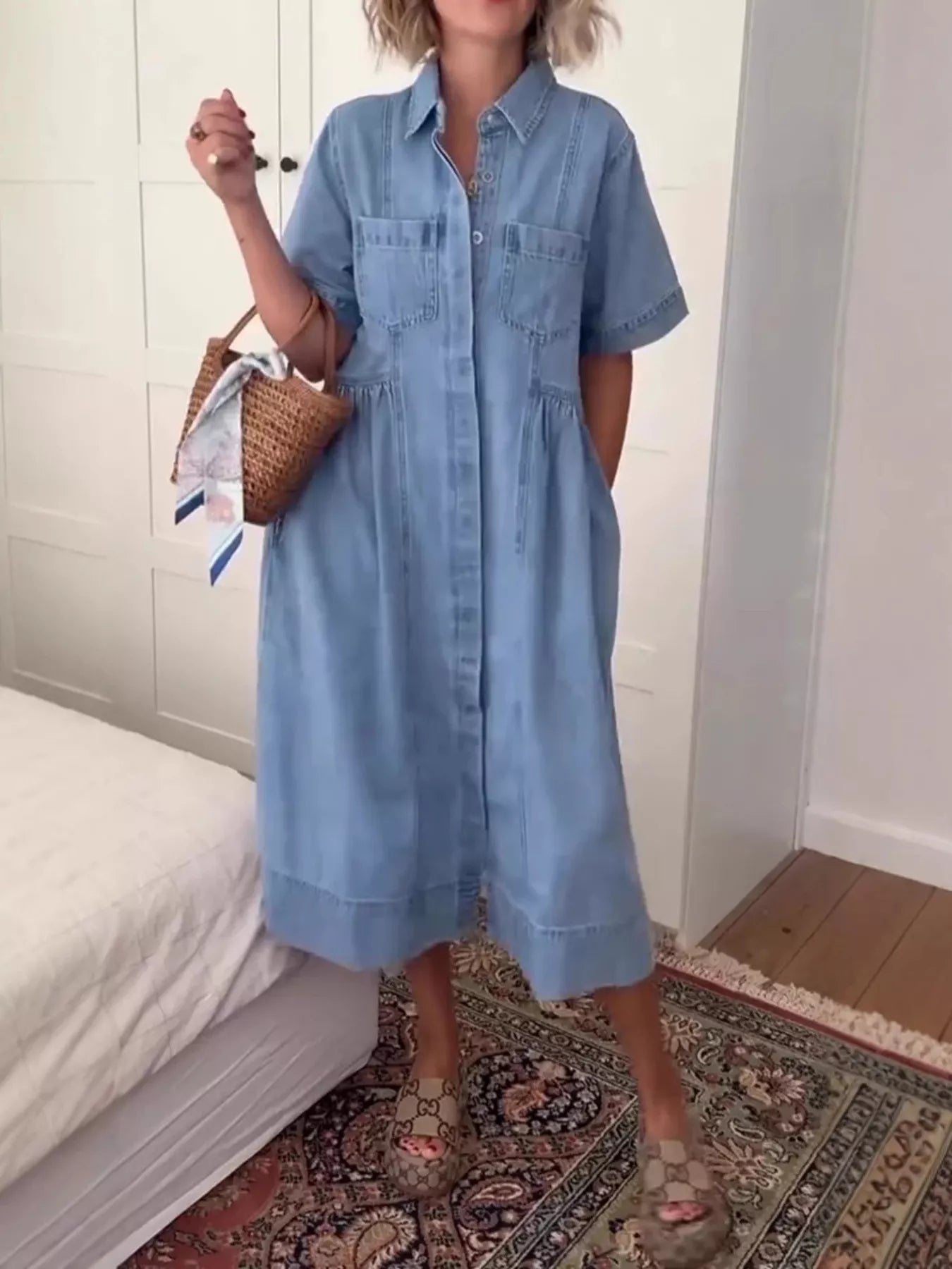 Hazel Blues® | Button Front Denim Midi Dress