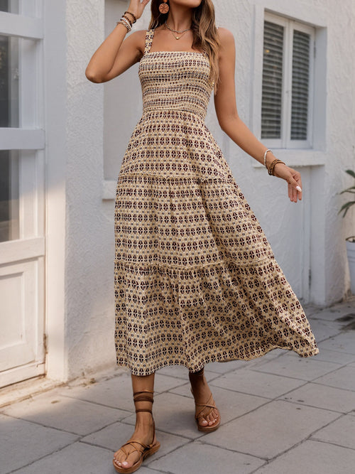 Hazel Blues® |  Printed Tiered Wide Strap Midi Dress