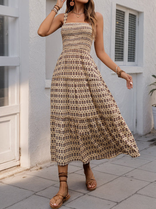 Hazel Blues® |  Printed Tiered Wide Strap Midi Dress