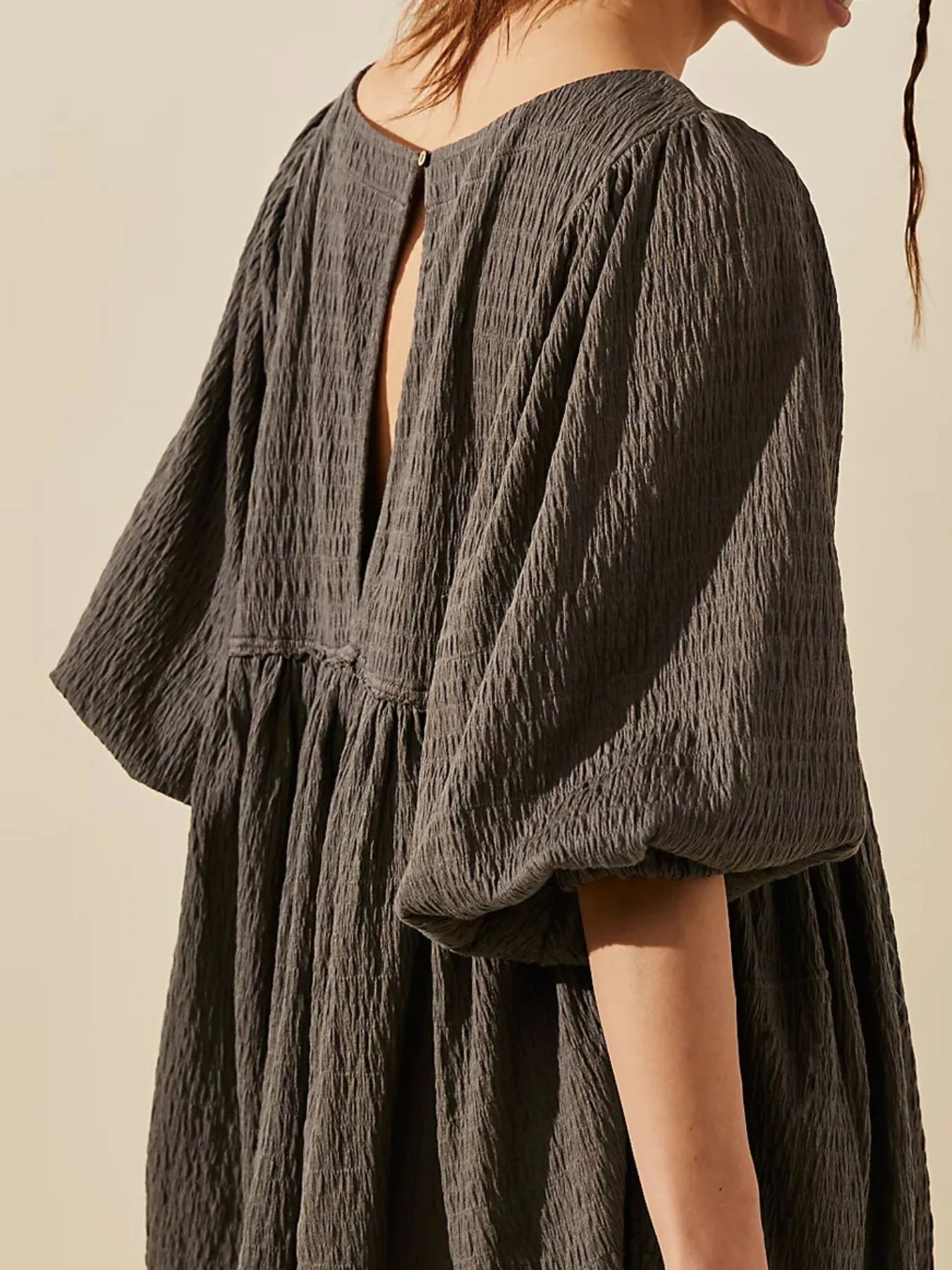 Hazel Blues® |  Relaxed Textured Babydoll Mini Dress with Back Keyhole Detail