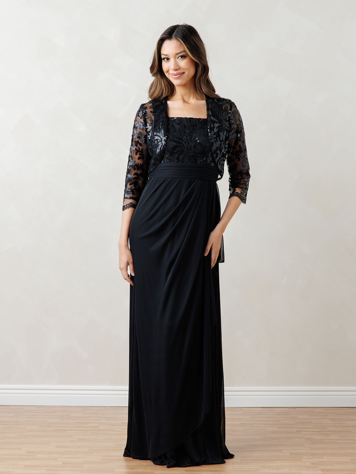 Eva Fashion 3531 Sequin Long  Formal Lace Bolero Evening  Dress
