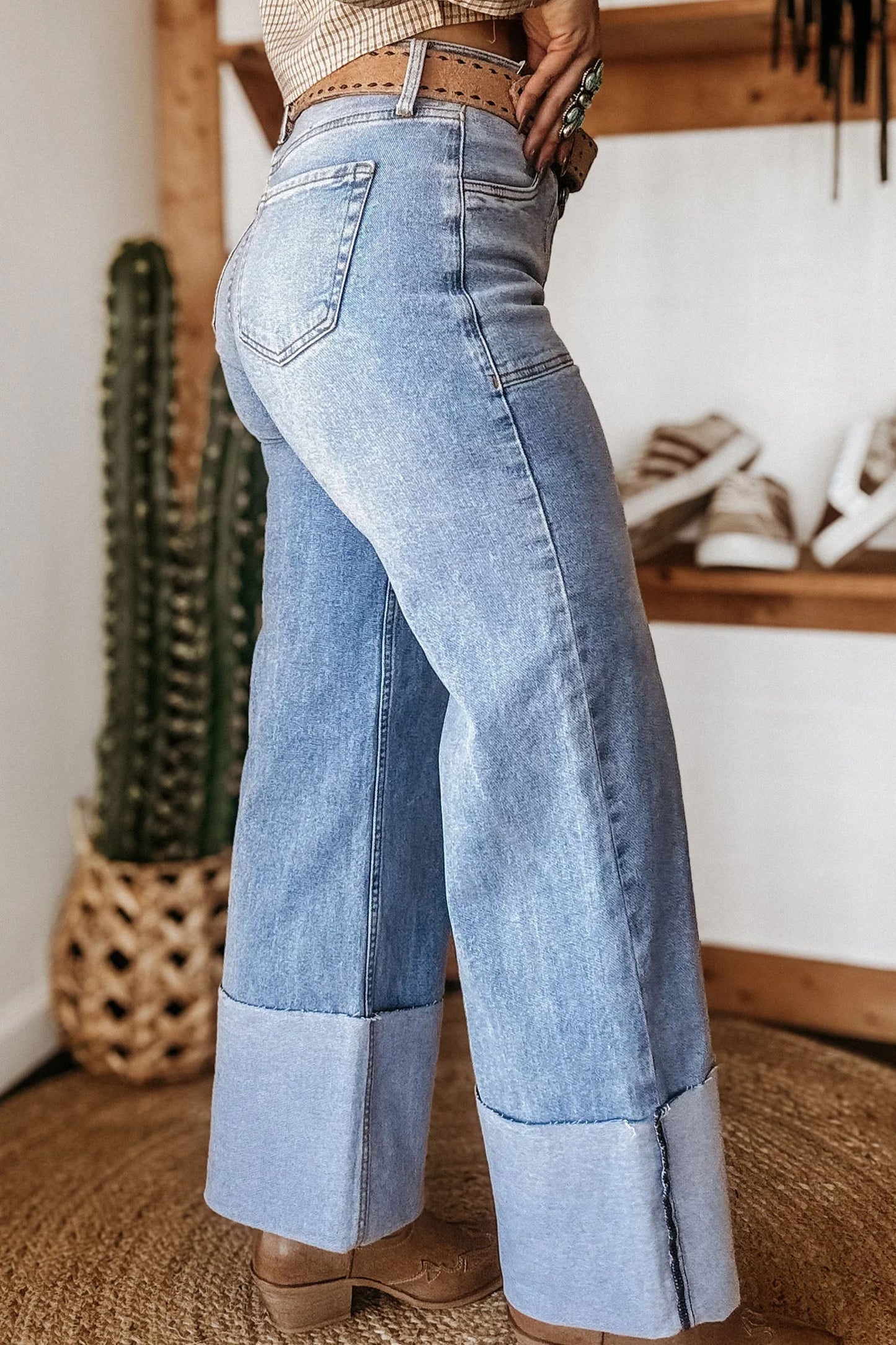 Hazel Blues® |  Beau Blue Turn-up Cuffs Womens Loose Jeans