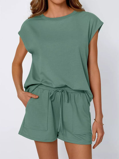 Hazel Blues® |  Casual Solid Color T-Shirt and Shorts Set