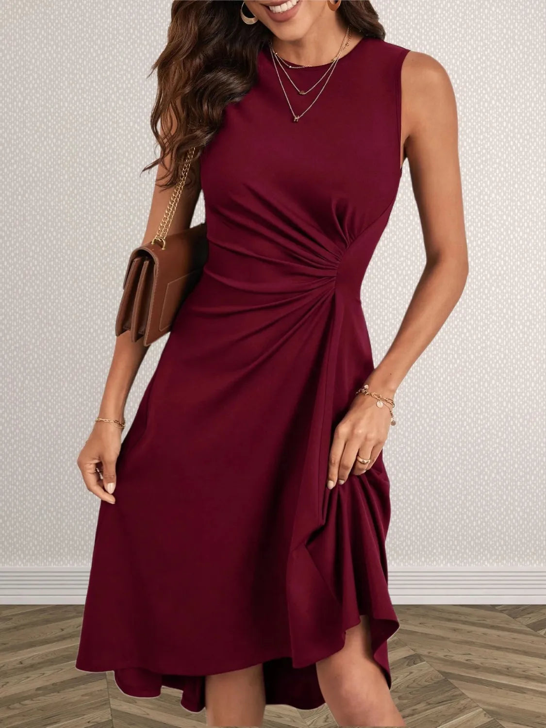 Hazel Blues® |  Ruched Round Neck Sleeveless Dress