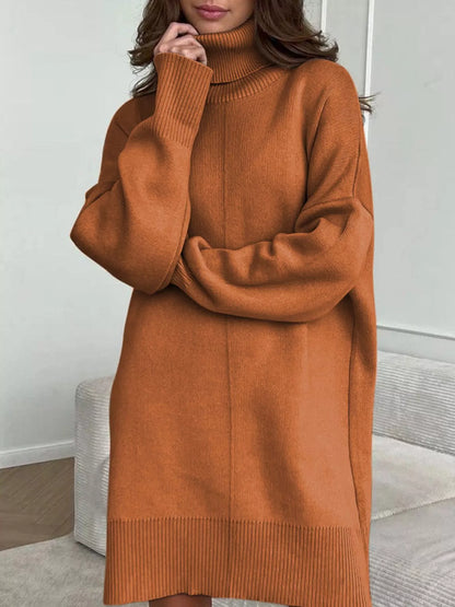 Hazel Blues® |  Solid Color Turtleneck Drop Shoulder Loose Sweater Dress