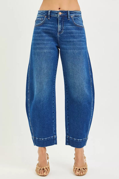 Hazel Blues® |  RISEN Mid Rise Crop Barrel Jeans