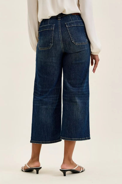 Hazel Blues® |  Judy Blue High Waist Wide Crop Utility Jeans with Patch Pocket