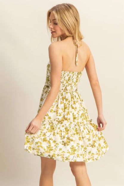 Hazel Blues® |  HYFVE Floral Print Halter Neck Tiered Mini Dress
