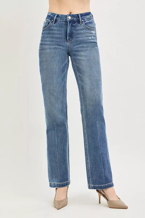 Hazel Blues® |  RISEN Tummy Control 4way Stretch Mid Rise Straight Crease Line