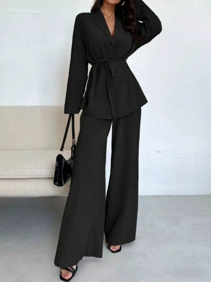 Hazel Blues® |  Front Tied Shirt and Wide-Leg Pants Set