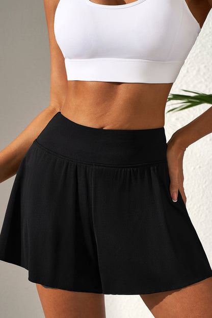 Hazel Blues® | Black Solid Color High Waist Wide Leg Swim Bottom