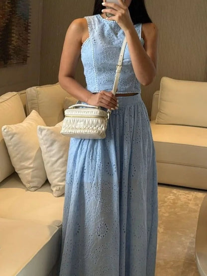Hazel Blues® |  Eyelet Crop Top and Maxi Skirt Set