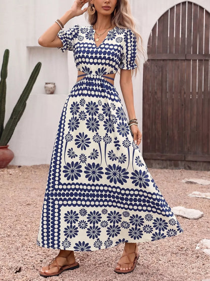 Hazel Blues® |  Floral Print Cutout Waist Maxi Dress