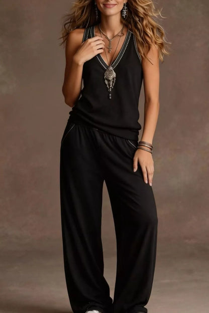 Hazel Blues® |  V-Neck Tank and Wide Leg Pants Set