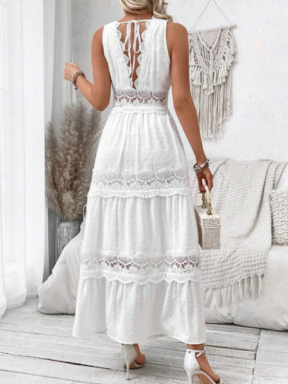 Hazel Blues® | Lace Tied Swiss Dot Sleeveless Maxi Dress