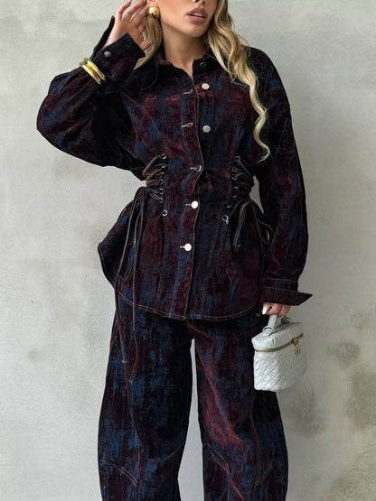 Hazel Blues® |  Lace Up Button Up Jacket and Jeans Denim Set