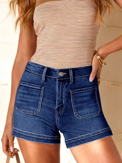 Hazel Blues® |  High-Waisted Pocketed Denim Shorts