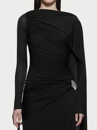 Hazel Blues® |  Ruched Draped Long Sleeve Maxi Dress