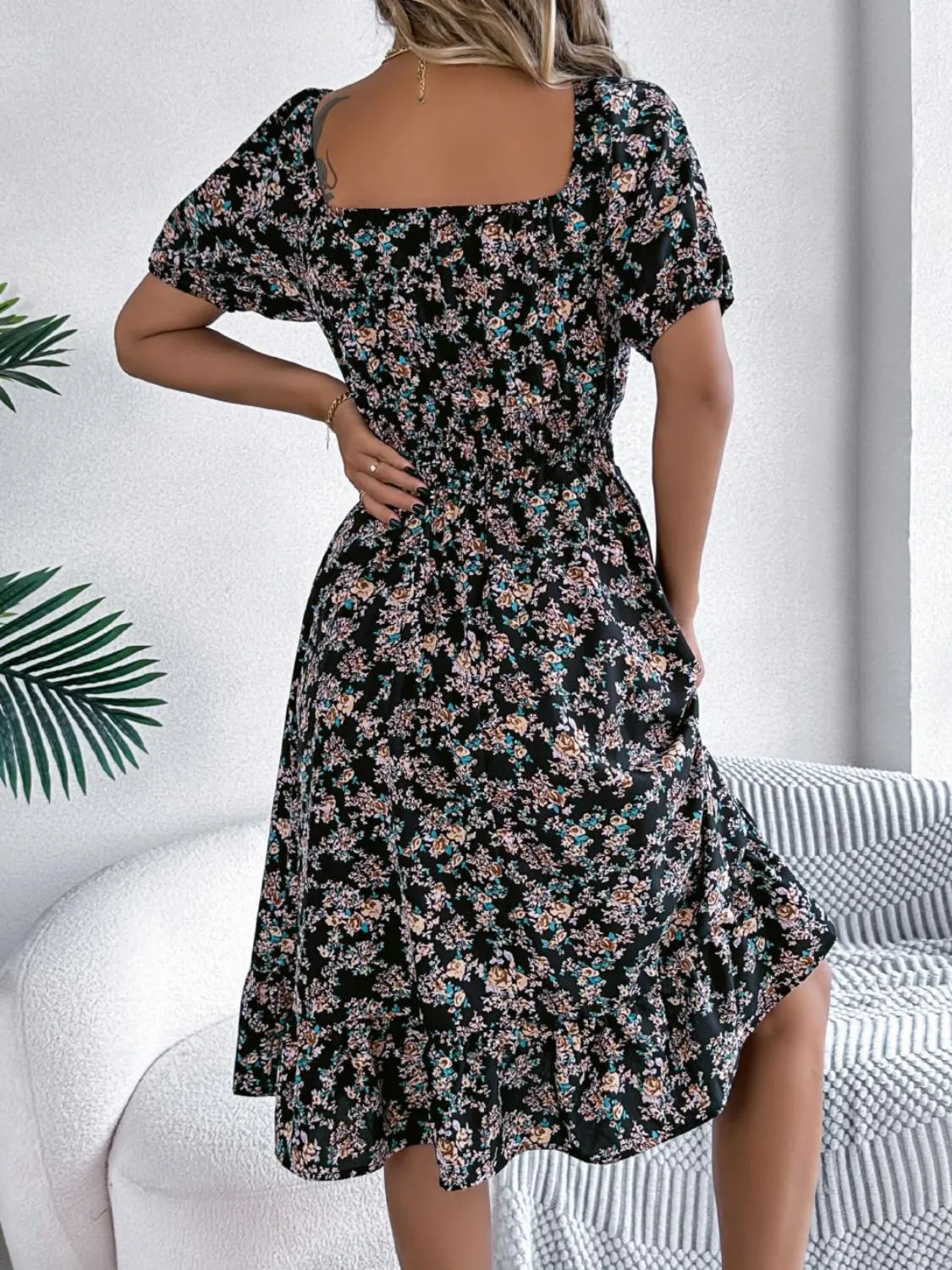Hazel Blues® |  Ruffled Hem Floral Puff Sleeve Dress
