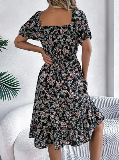 Hazel Blues® |  Ruffled Hem Floral Puff Sleeve Dress