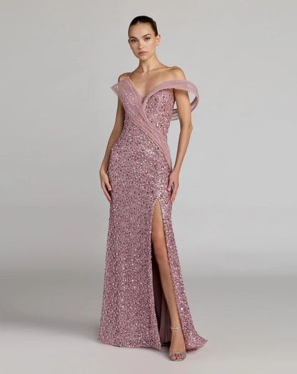 Pink Embellished Strapless Gown With Sculptural Drape