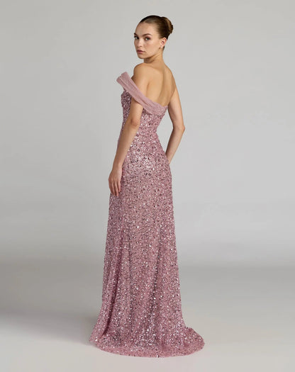 Pink Embellished Strapless Gown With Sculptural Drape