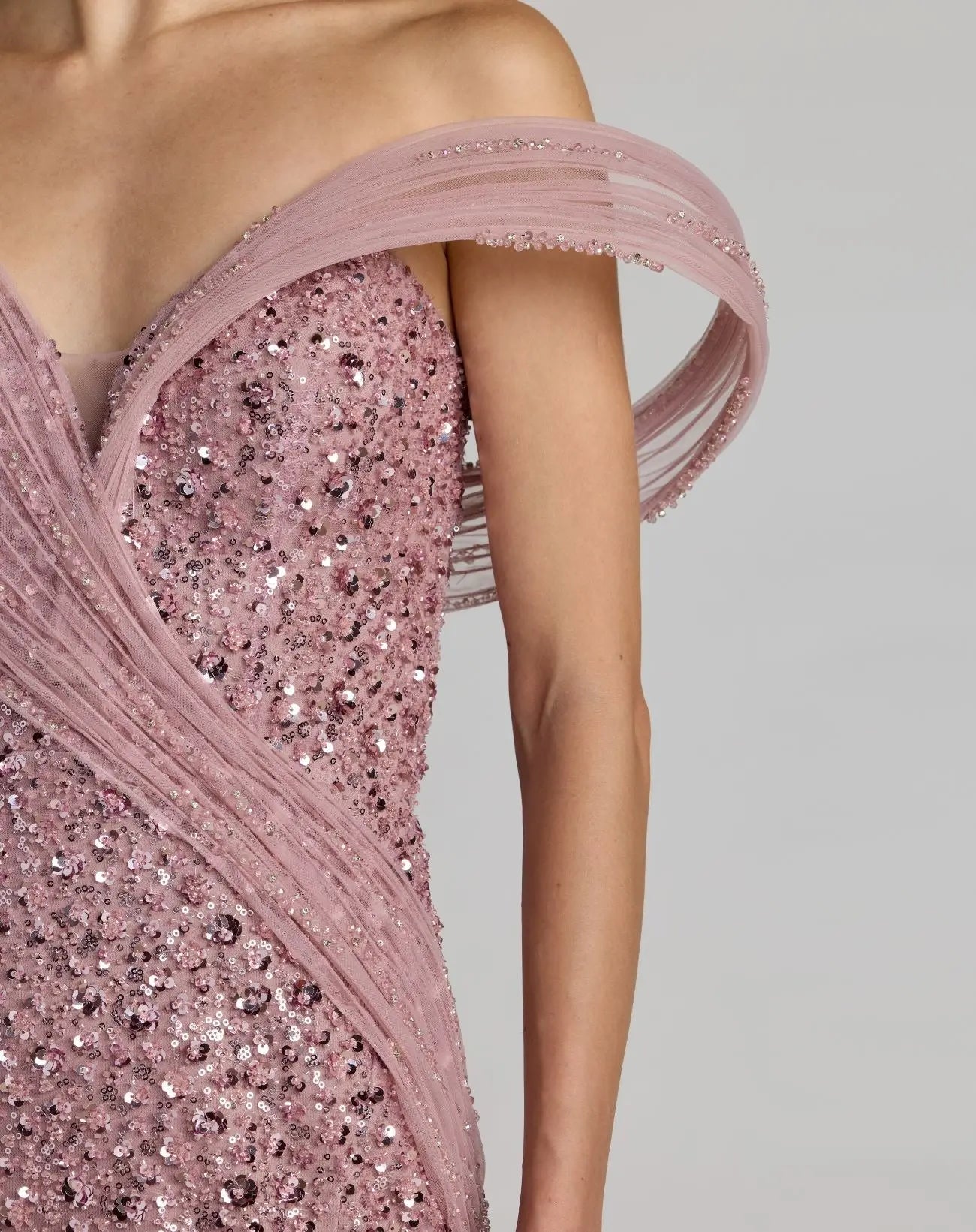 Pink Embellished Strapless Gown With Sculptural Drape