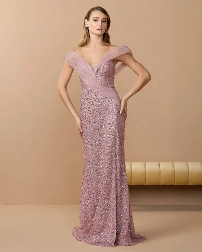 Pink Embellished Strapless Gown With Sculptural Drape