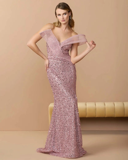 Pink Embellished Strapless Gown With Sculptural Drape