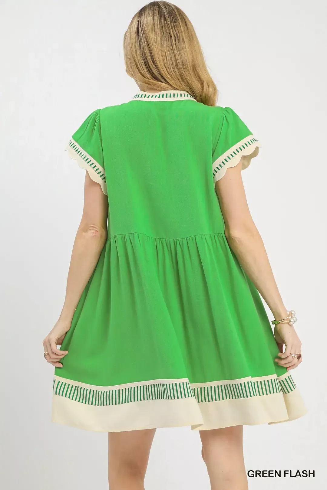 Hazel Blues® |  Umgee Linen Color Block Flutter Sleeve Dress