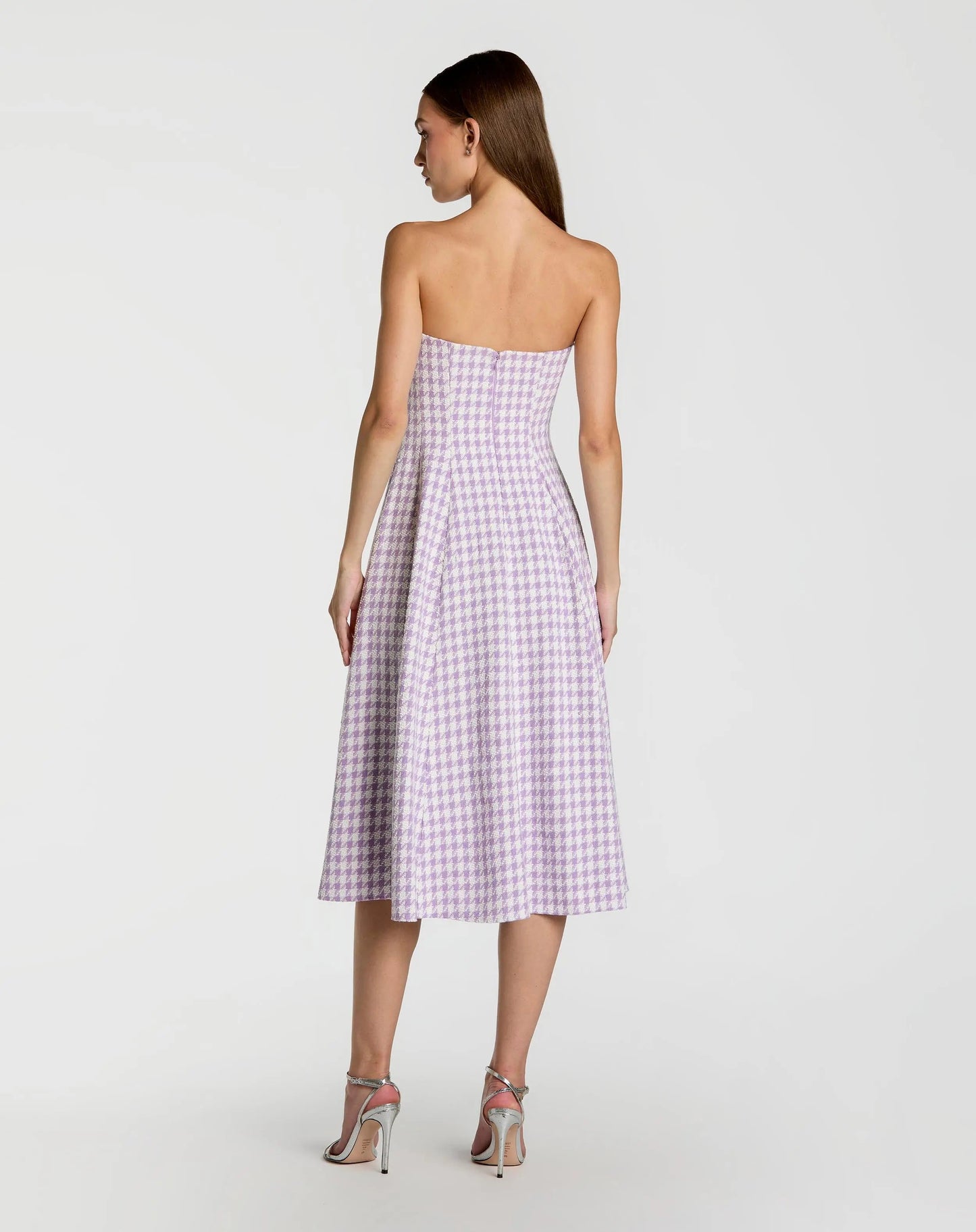 Purple Embellished Boucle Strapless Midi Dress