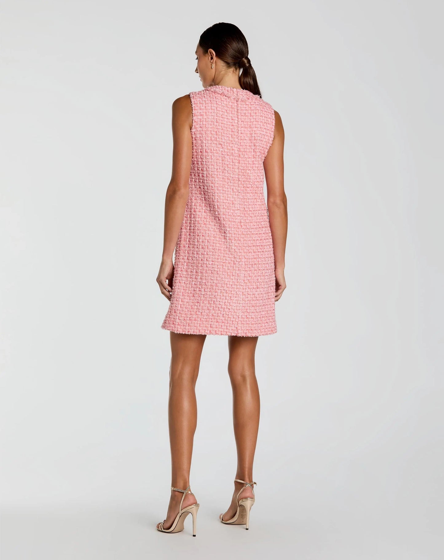 Pink Boucle Sleeveless Mini Dress with Gold Buttons