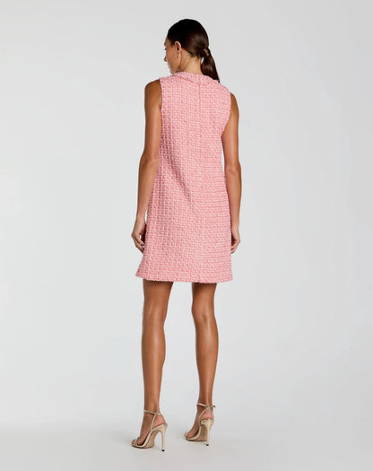 Pink Boucle Sleeveless Mini Dress with Gold Buttons