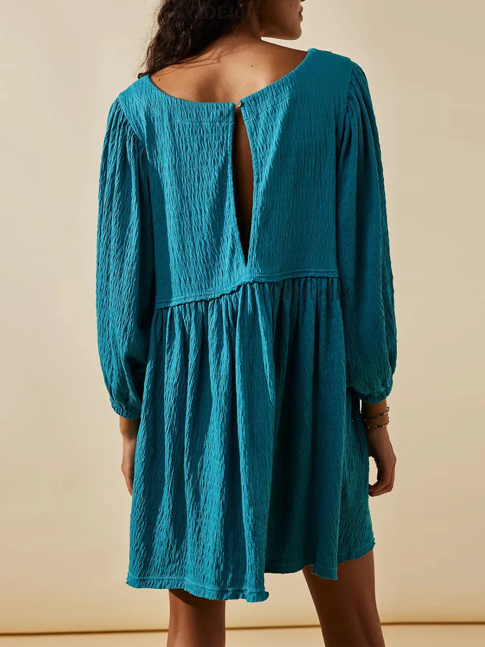 Hazel Blues® |  Cutout Textured Long Sleeve Mini Dress
