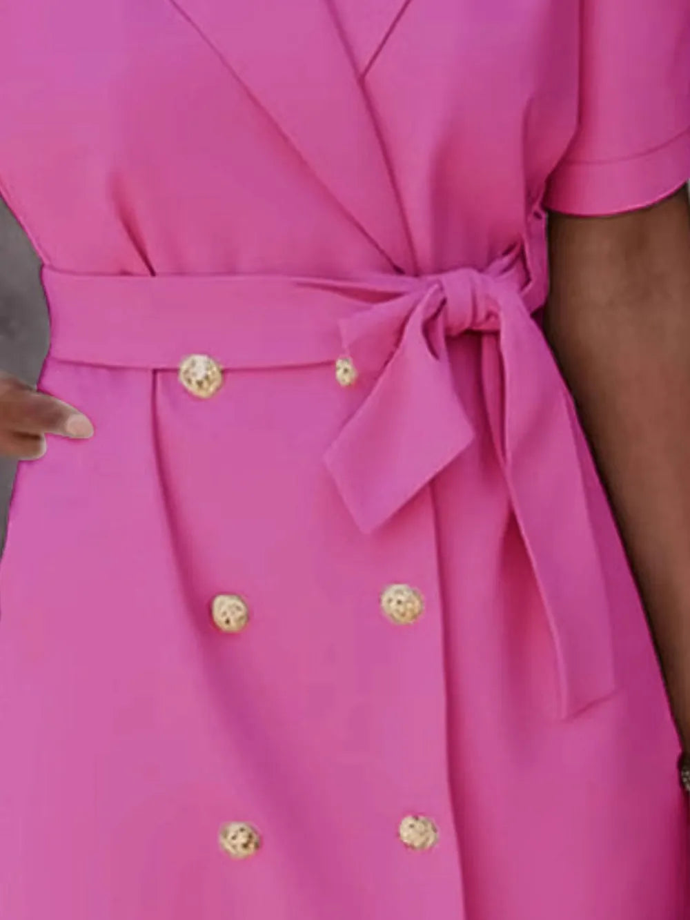 Hazel Blues® |  Lapel Collar Short Sleeve Tie Waist Mini Dress