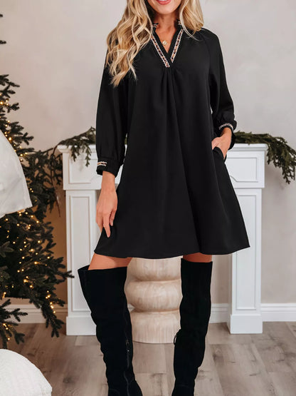 Hazel Blues® |  Contrast Trim Bracelet Sleeve Shift Mini Dress