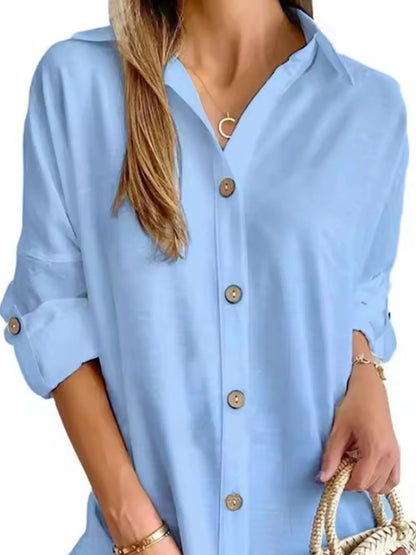 Hazel Blues® |  Button Down Long Sleeve Shirt Dress