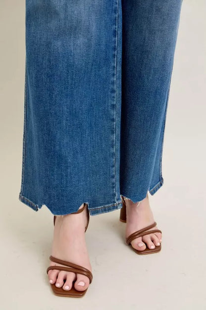 Hazel Blues® | Judy Blue High Waist Tummy Control Chew Hem Destroy Wide Jeans
