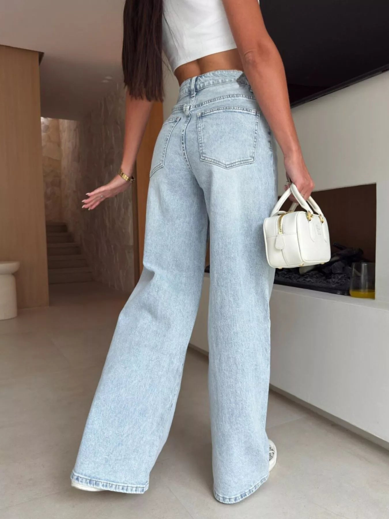 Hazel Blues® |  Lace-Up High-Waisted Wide Leg Jeans