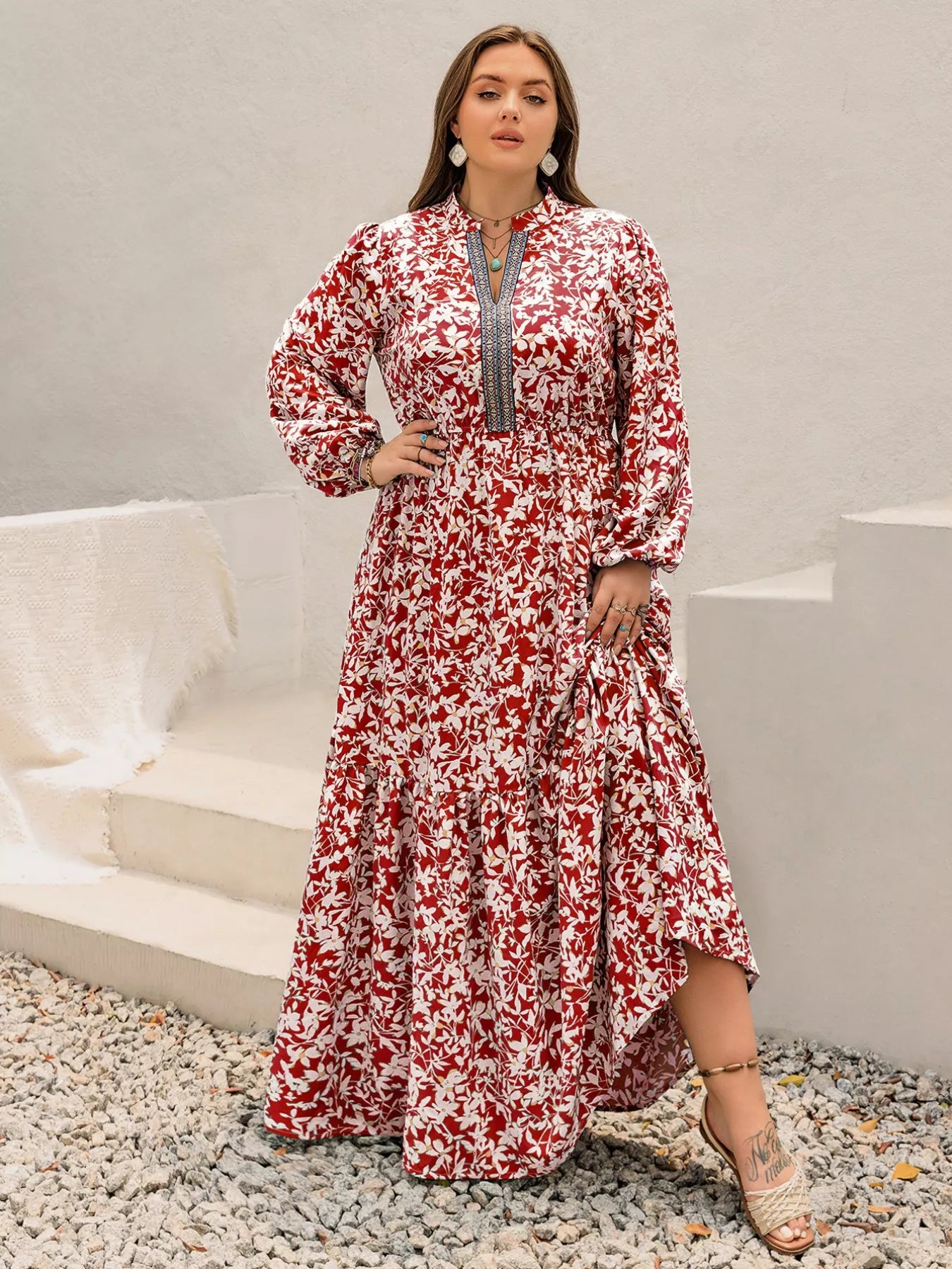 Hazel Blues® | Floral Print Long Sleeve Maxi Dress