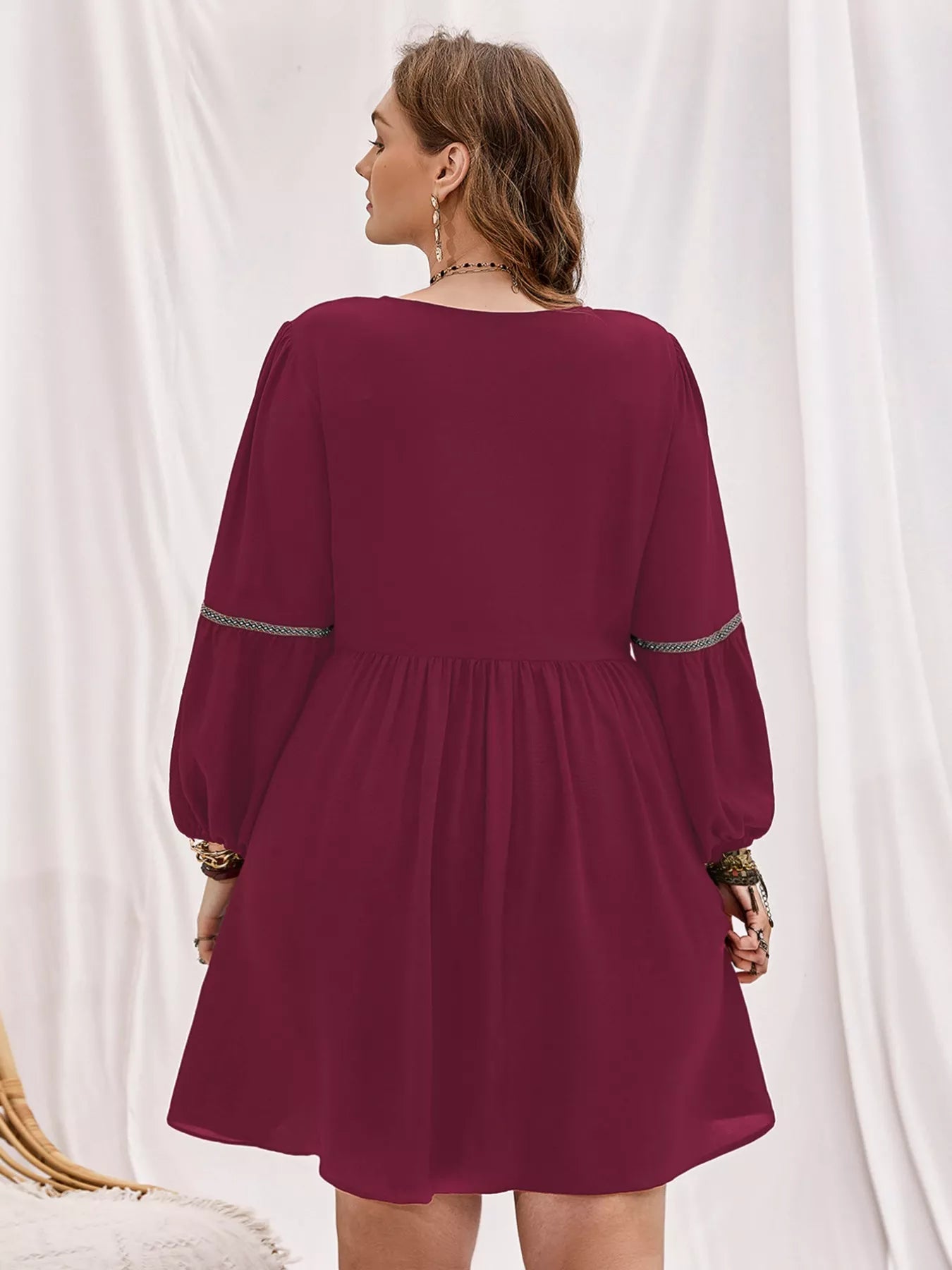 Hazel Blues® | Notched Balloon Sleeve Mini Dress