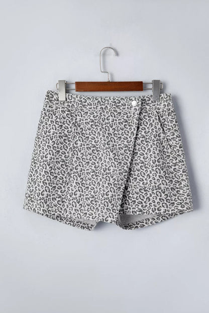 Hazel Blues® |  Leopard Print Elastic Waist Denim Shorts