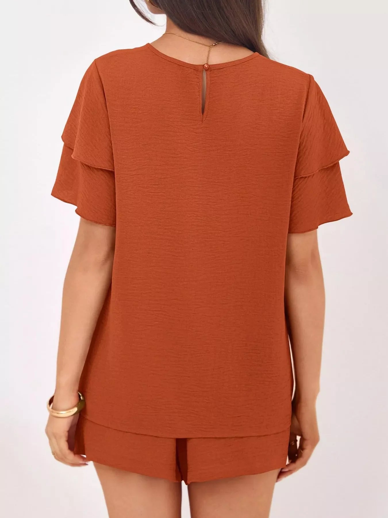 Hazel Blues® |  Ruffle Sleeve Top and Shorts Two-Piece Set