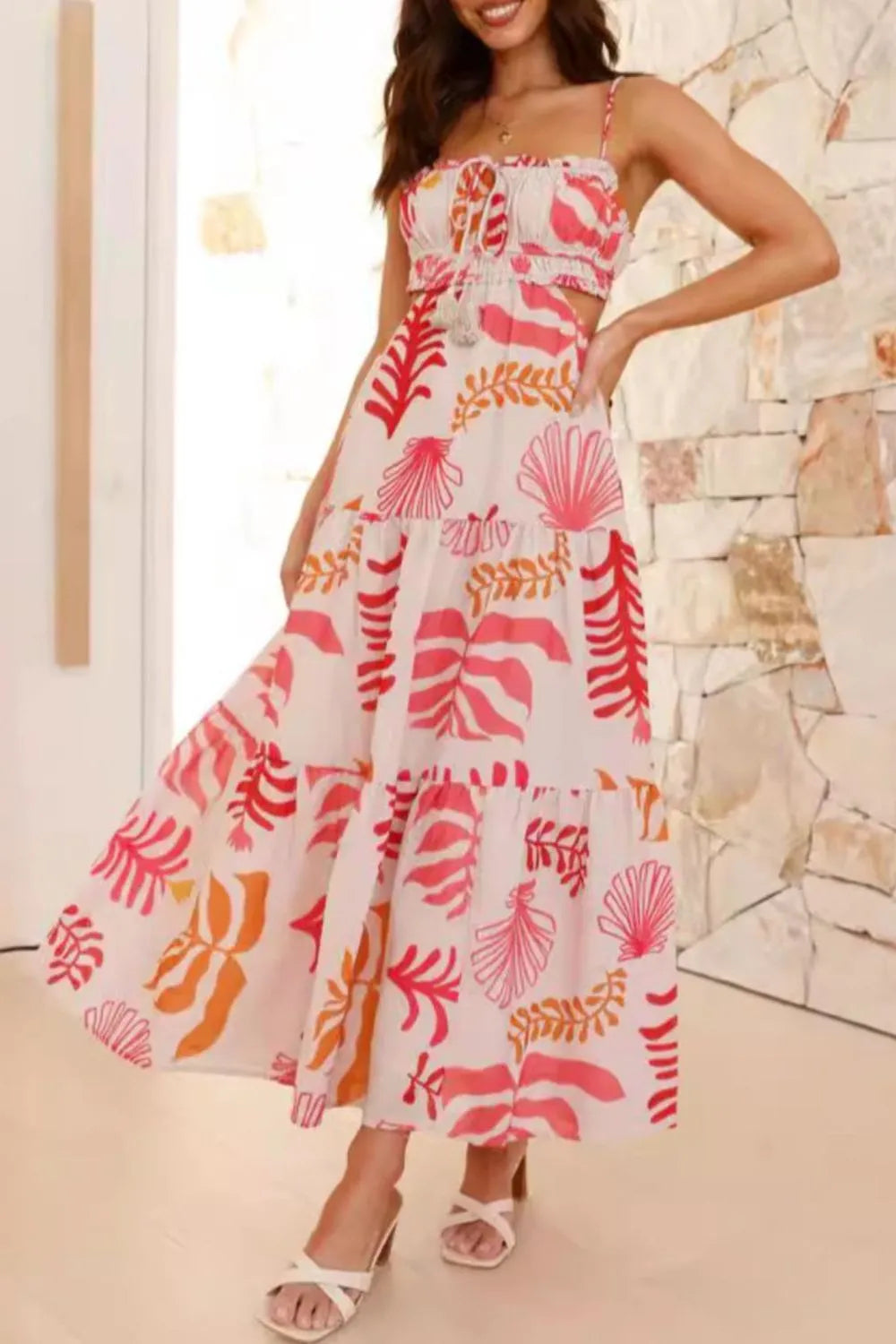 Hazel Blues® |  Cutout Printed Sleeveless Midi Cami Dress