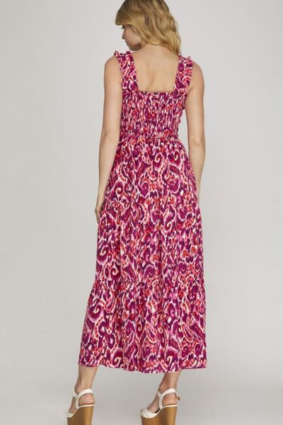 Hazel Blues® | She + Sky Smocked Printed Wide Strap Tiered Dress