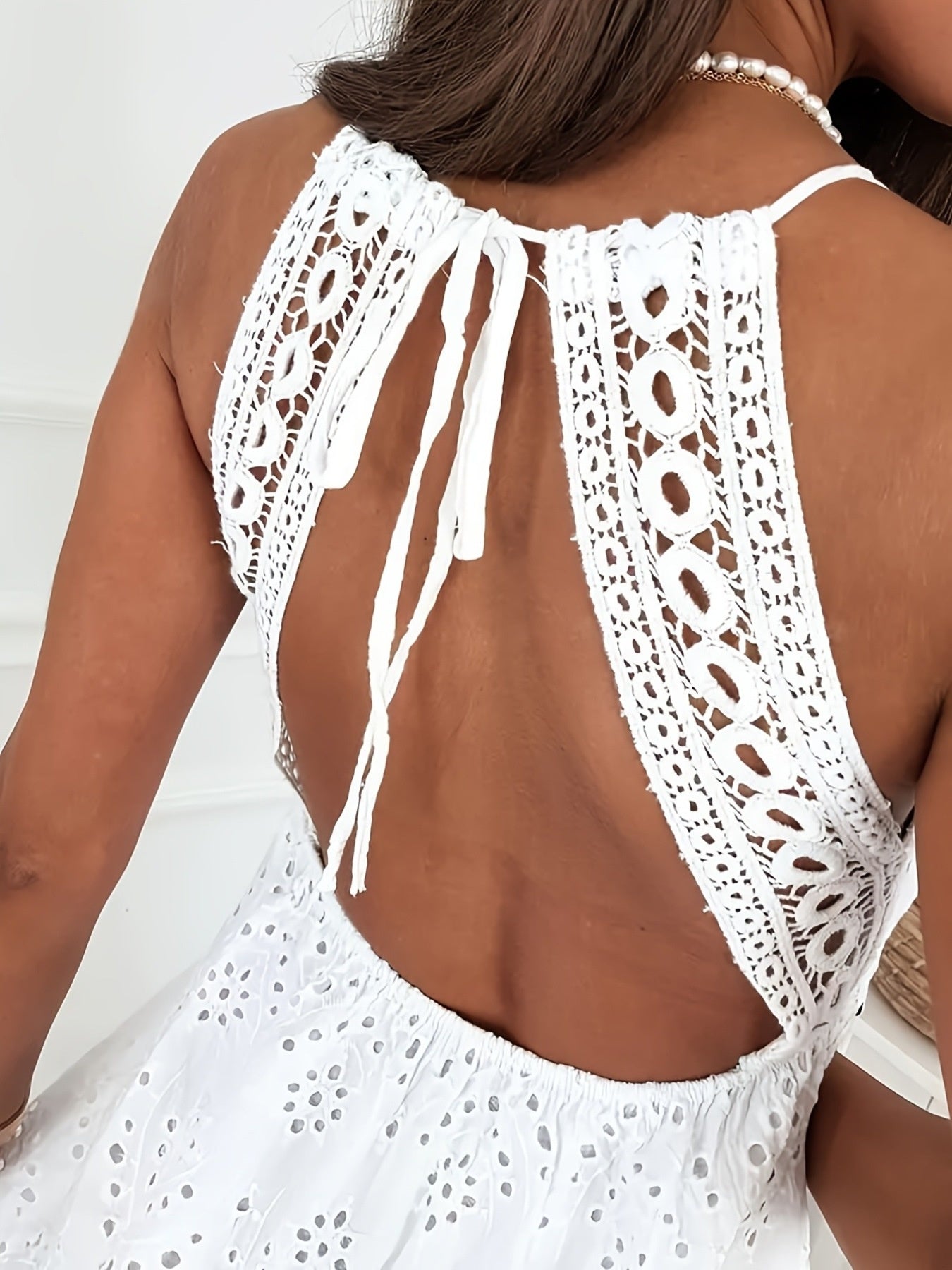 Hazel Blues® |  Eyelet Lace V-Neck Mini Dress