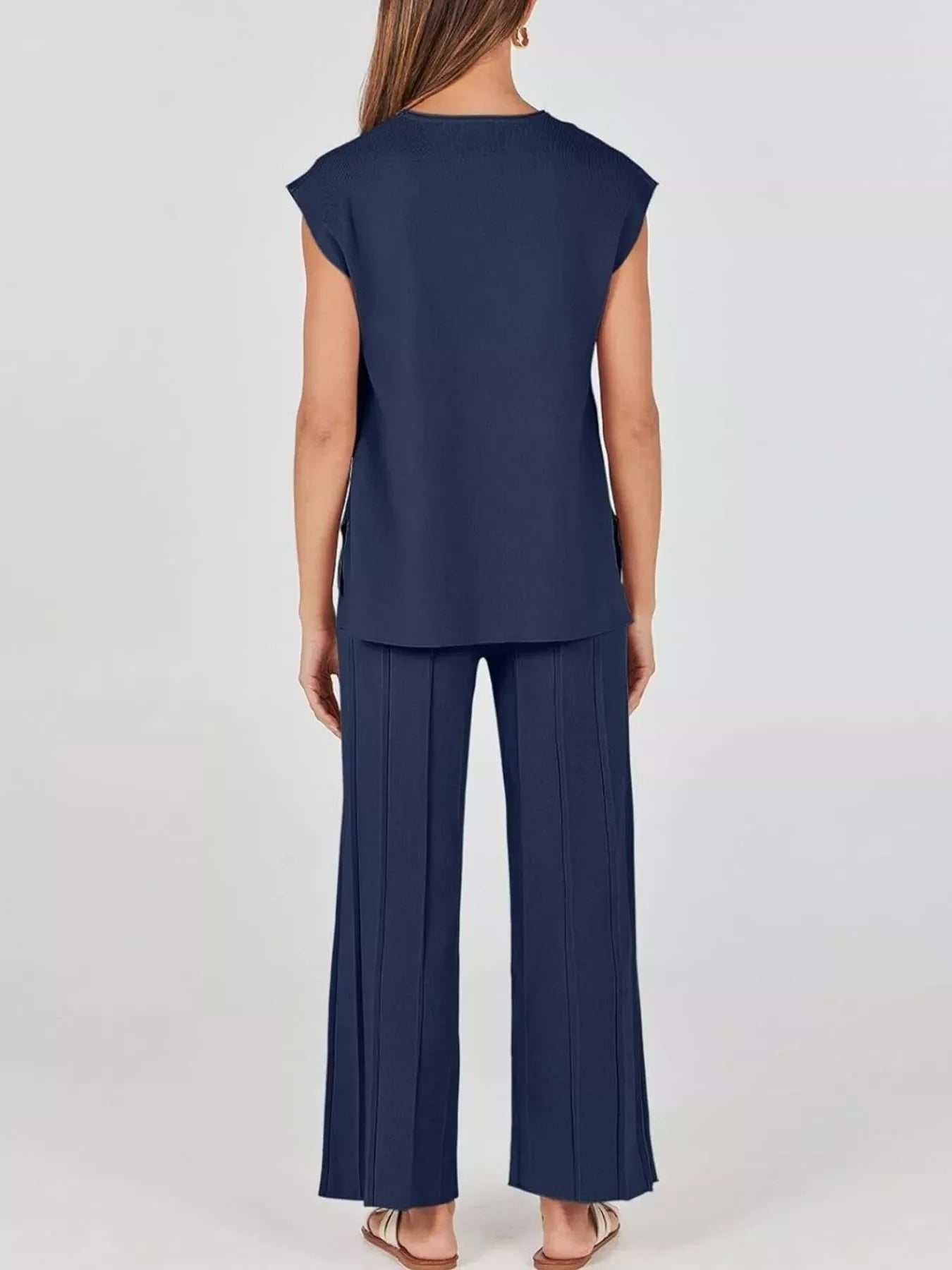 Hazel Blues® |  Casual Solid Color Cap Sleeve Top and Pants Knit Set