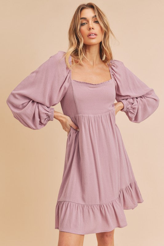 Hazel Blues® |  Aemi + Co Ruffled Hem Square Neck Balloon Sleeve Mini Dress